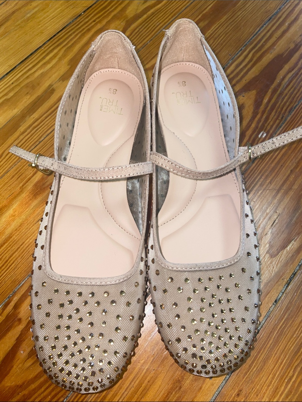 Time and Tru Blush Studded Mary Jane Flats